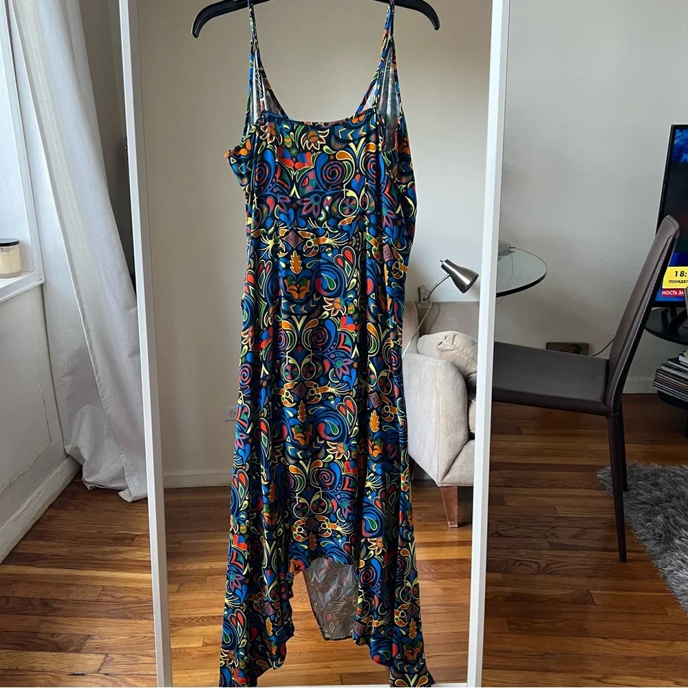 haney olivia faux wrap midi dress size 6 blue orange red yellow CL - Picture 6 of 9